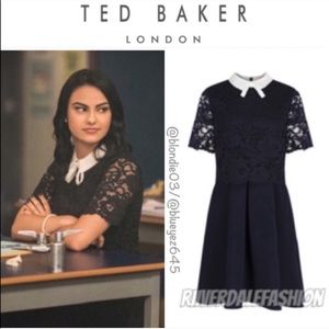 Ted Baker Navy and White Lace Mini Dress